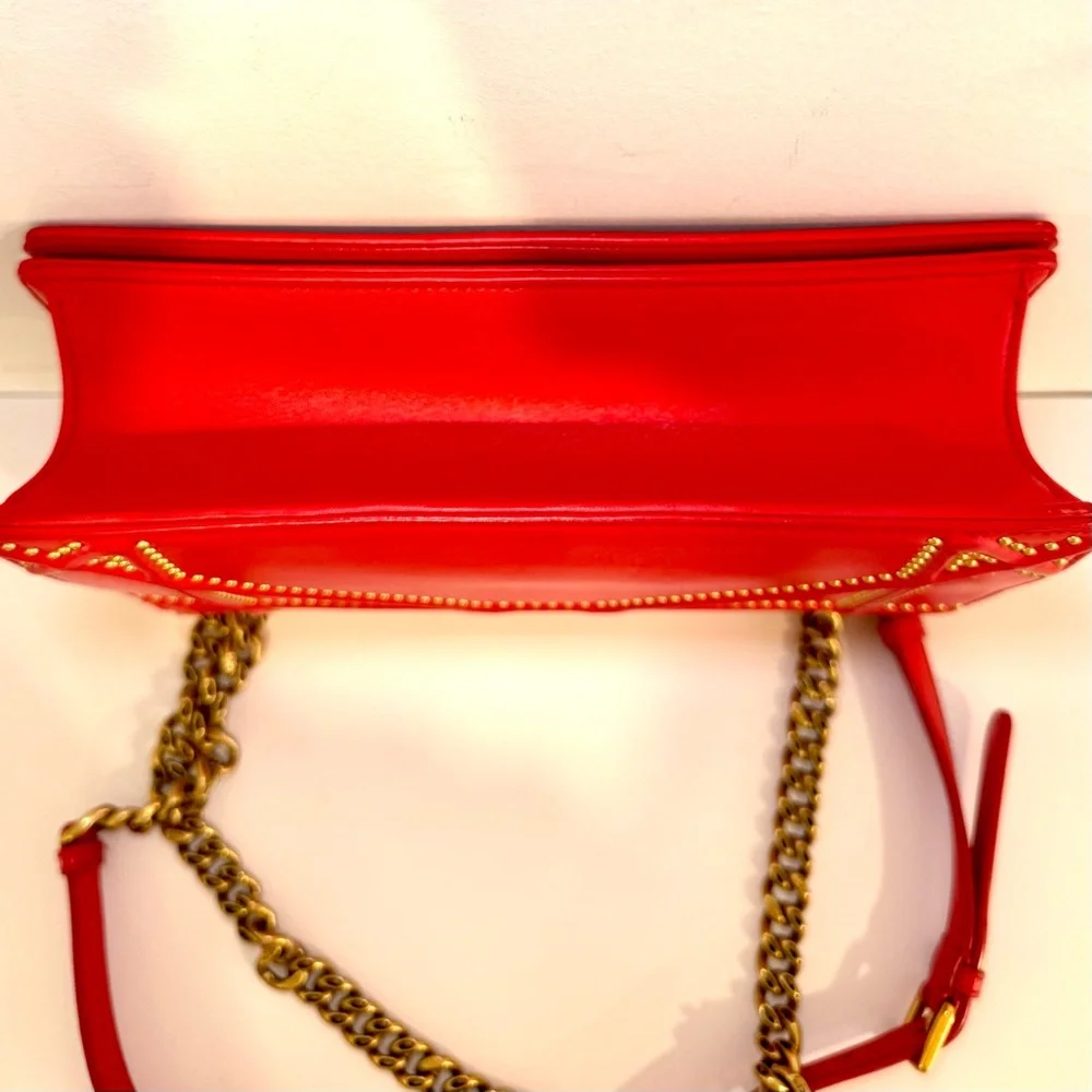 Christian Dior Diorama Red Leather Medium Flap Bag W Gold Studs & Chain Strap